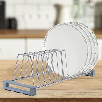 Plantex Plate Kitchen Rack Steel Premium Stainless Steel Thali Stand/Plate Holder/Dish Rack/Stand/Utensil Rack (Chrome)