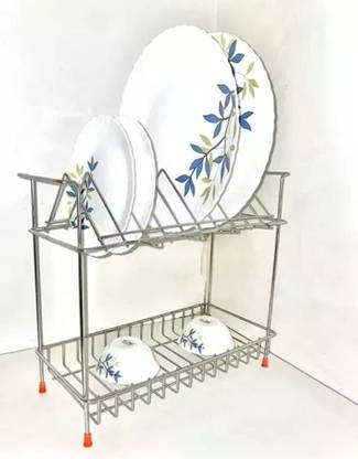 NEXO Utensil Kitchen Rack Steel 2 Shelf Wall Mount Kitchen Disk Racks with Cutlery & Plate Stand(Pack of 1)