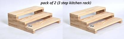 JCT AGRICO Containers Kitchen Rack Wood PACK OF 2(3 STEP WOODEN KITCHEN RACK/ORGANIZER/STORAGE SHELF/CUPBOARD ORGANIZER)