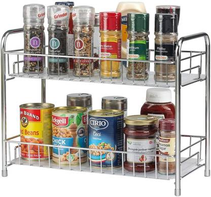 Lyrovo Utensil Kitchen Rack Steel Spice Rack Organizer for Counter top 2-Tier