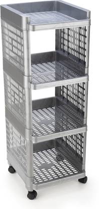 Finner Fruits/Vegetables Kitchen Rack Plastic 4 Layer Multipurpose Shelf/Stand/ Trolley Basket Rack for kitchen