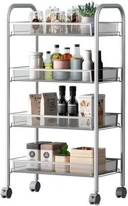 S-B-S Store Containers Kitchen Rack Iron 4-Tier Rolling Storage Cart Mesh Rolling Cart with Wheels