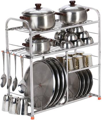 IRONTECH Utensil Kitchen Rack Steel Stainless Steel 24 x 24 Inch Wall Mount Kitchen Dish Rack/Kitchen Utensils Rack/Kitchen Organizer/Modular Kitchen Storage Rack/Utensils Rack with Plate & Cutlery Stand