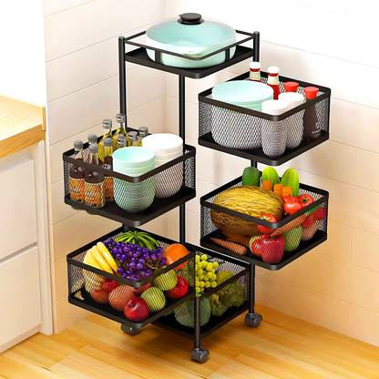 CreativeBuzz Utensil Kitchen Rack Iron Kitchen Storage Rack Trolley With Wheels for Kitchen Storage (5 Layer)