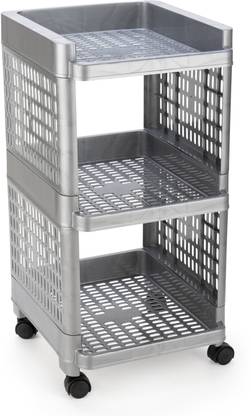 Sorath Rectangular 3 Layer Multipurpose Shelf Stand Basket Rack Trolley Plastic Kitchen Trolley