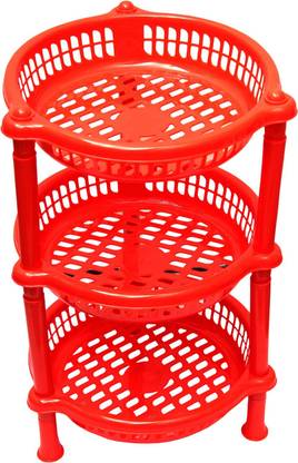 S-QUBE Fruits/Vegetables Kitchen Rack Plastic Multipurpose Red kitchen rack for kitchen purpose as fruits and vegetable plastic stand (round)