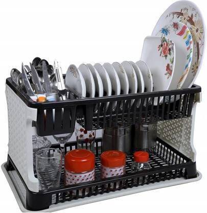 DhyeyCollection Dish Drainer Kitchen Rack Plastic New Large Sink Set 2 Layer Dish Rack Drainer with Tray for Kitchen