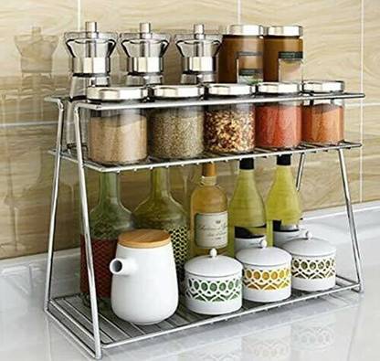 Standify Utensil Kitchen Rack Steel Stainless Steel Spice 2-Tier Trolley Container Organizer