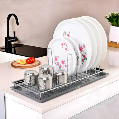 HOMESTIC Dish Drainer Kitchen Rack Steel 1 Piece Plate Holder/Dish Holder (Dish Rack) with Tray