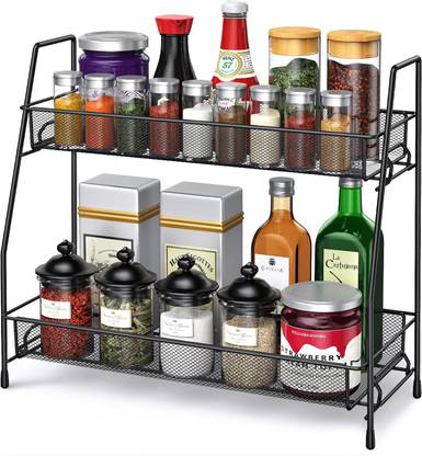 S-B-S Store Containers Kitchen Rack Iron 2-Tier Kitchen Spice Rack Organizer Space Saving Storage for Condiments Black