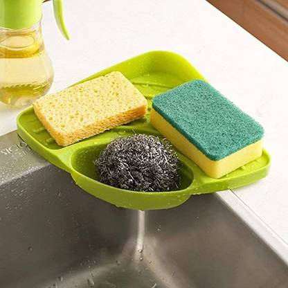 FreshDcart Kitchen Sink Corner Tool with Tray Storage Organizer Rack for Soap Dish Wash Basin Sink Sponge Holder