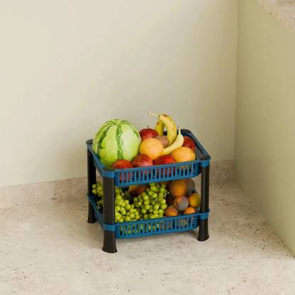 Morbrix Fruits/Vegetables Kitchen Rack Plastic 2 Layer Plastic Kitchen Rack for Storage home, office