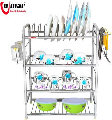 UMAR DECOR Utensil Kitchen Rack Steel Premium Quality Kitchen Rack Stainless Steel Wall Mounted 24*18 with 4 Shelf