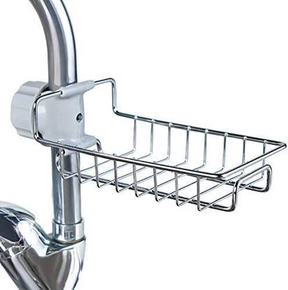 VRAJ CREATION Dish Drainer Kitchen Rack Steel Soap DIsh Stainless Steel Sink Caddy Organizer,Tap Organiser Clip Storage