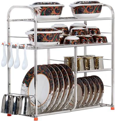 Irontech Utensil Kitchen Rack Steel Stainless Steel 4 Layer Wall Mount ...