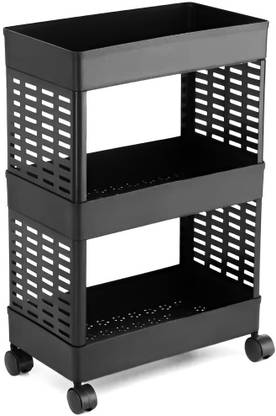 DM PLUS 3-Layer Kitchen Storage Rack with Wheels Plastic Kitchen Trolley