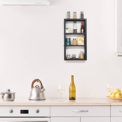 Livzing Can Kitchen Rack Cast Iron 4 Tier Wall Mounted Spice Rack Organizer-Height Adjustable Spice Organizer-Black