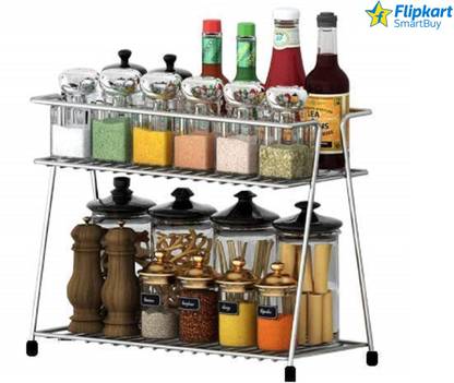 Flipkart SmartBuy Utensil Kitchen Rack Steel Steel 2 Layer Kitchen Spice Rack| Modular Kitchen Storage Rack