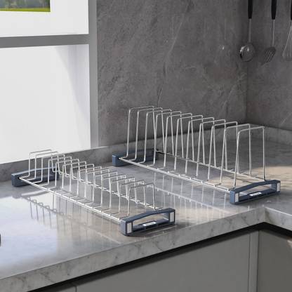 Plantex Plate Kitchen Rack Steel Stainless Steel Thali Stand/Rack for Kitchen-Tandem Box Accessories-Set of 2