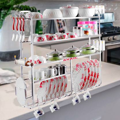AVAIL Utensil Kitchen Rack Steel 5 Shelves Dish Rack | Steel Kitchen Stand | Steel Storage Rack | 31 x 30 Inch |