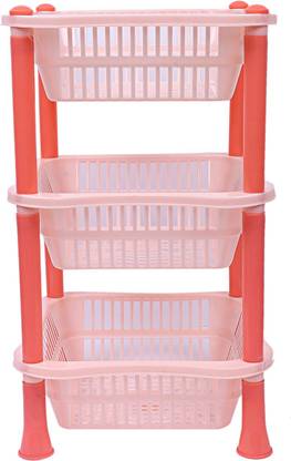 KUBER INDUSTRIES Fruits/Vegetables Kitchen Rack Plastic Plastic 3 Layer Multi-purpose Kitchen Storage Basket Rack (Beige)-CTKTC13232