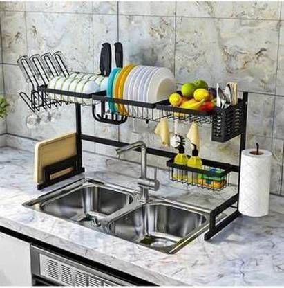 Vakhar Utensil Kitchen Rack Steel Kitchen Storage Shelf Counter top Space Saver Display Stand Metal Bartan Stand