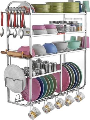 L LIVILON Utensil Kitchen Rack Steel 5 Shelf Stainless Steel Wall Mount Rack | 30 x 30 Inch | Modular Kitchen Storage