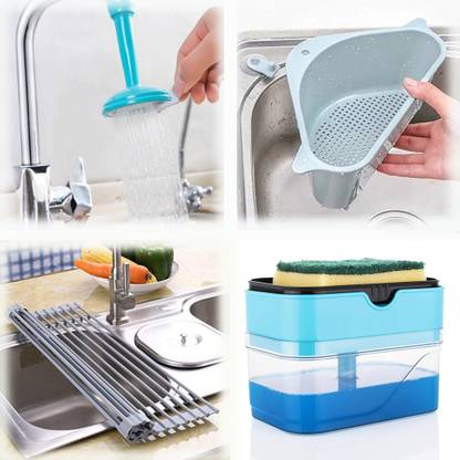 Wawoo Water Dispenser Kitchen Rack Plastic Multipurpose Kitchen Sink Combo Faucet, Drainer, Rod Rack, Dispenser,