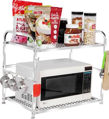 HOMIFY Utensil Kitchen Rack Steel Oven Rack Microwave Stand 2 Tier Microwave Shelf Rack for Kitchen
