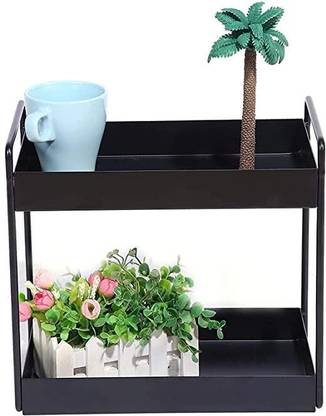 BLUTE Containers Kitchen Rack Iron 2-Tier Standing Black Rack,Bathroom / Kitchen Countertop Storage Shelf Organizer