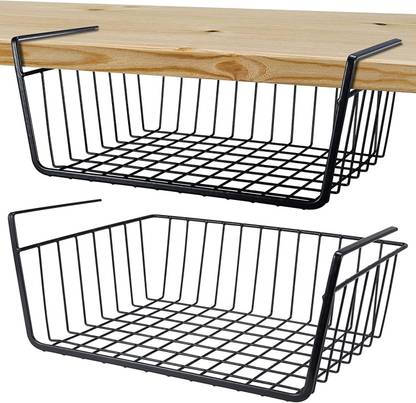 MandU Cup Kitchen Rack Iron (2 Pack) 10 inch Black Under Shelf Basket, Hanging Storage Baskets Under Cabinet