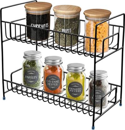 Plantex Plate Kitchen Rack Steel Stainless Steel 2-Tier Kitchen Rack/Spice Shelf/Kitchen/Pantry Storage Organizer (Black)