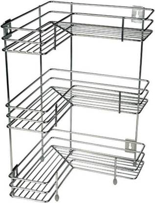 N H Enterprise Containers Kitchen Rack Steel L Corner Shape Stand 3 Layer Stainless Steel Storage Rack/Shelf Rack for Dish