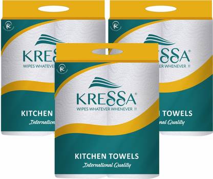 KRESSA Kitchen Roll/Paper Towel 2 Ply 6 Rolls 360 Pull 100% Natural Virgin Pulp