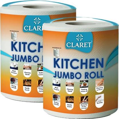 CLARET Jumbo Kitchen Tissue Roll 300 Pulls | 2-Ply Soft, Absorbent & Biodegradable