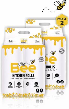 The Bee Strong and Absorbent Kitchen Roll 2 Ply, 4x100 Pulls (Pack of 2)