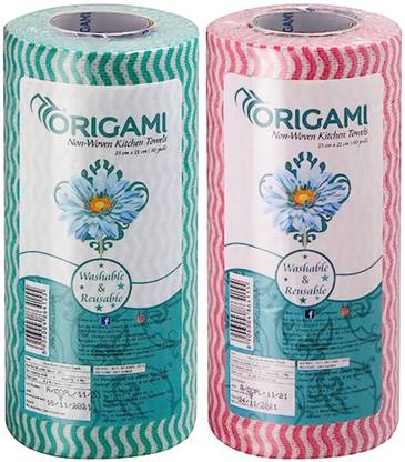Origami Non-Woven Kitchen Towel Pack of 2 - 80 Pulls Per Roll