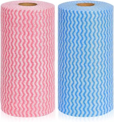 KITCHENBIZ Non Woven Reusable Kitchen Towel Roll Pack of 2 Multipurpose Washable Tissue Wet and Dry Non-woven Cleaning Cloth