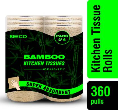 Beco Bamboo Kitchen Towel, Ecofriendly Kitchen Tissue Rolls,60 Pulls Each (pack of 6)