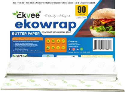 EKVEE Butter Paper Sheets – Pack of 90 | 11" x 11" Parchment for Baking & Wrapping