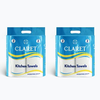 CLARET 2in1 Kitchen Towel (20 x 20 cm) | Pack Of 2 (4 Rolls) - 60 Pulls Each