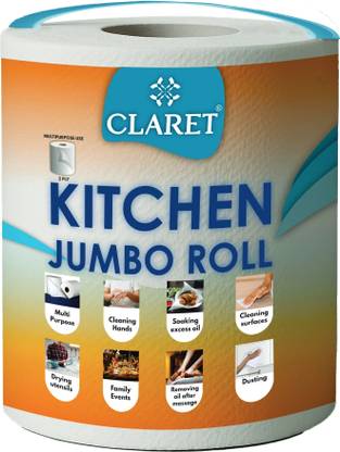 CLARET Jumbo Kitchen Tissue Roll 300 Pulls| 2-Ply Soft, Absorbent & Biodegradable