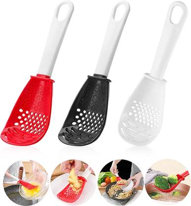 MAYCREATE Multifunctional Heat-Resistant Kitchen Cooking Spoons Set of 3 for Mashing Polypropylene Serving Spoon Set