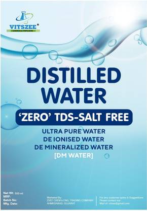VITSZEE Pure Distilled Water 500ml, DM water, H2O, Di ionized water for multipurpose use Kitchen Cleaner