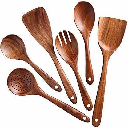 Craftland Craftland Handmade Wooden Serving and Cooking Spoon Kitchen Non Stick Utensil Set (6) Kitchen Tool Set