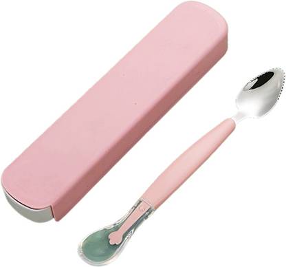ELAIMEI Baby Feeding Spoon and Silicone Puree Spoon 2 in 1 Dual Head with Storage Case  - Silicone