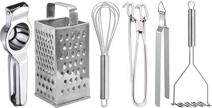DreamBasket Lemon Squeezer & Grater & Egg Whisk & Pakkad & Chimta & Masher Kitchen Tool Set