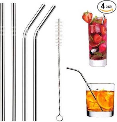KicHapp Stainless Steel Straws & Brush Set of 4(2 Straight Straws,2 Bent Straws,1 Brush) Kitchen Tool Set