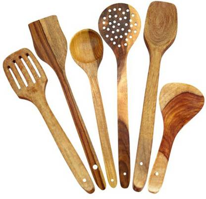 Life ok Wooden Kitchen Cooking & Serving Spoon Without Polish Utensils -Set Of 6 Kitchen Tool Set