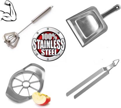 ATOZ KITCHEN Steel Hand Blender Steel Chimta Steel Dust Pan Steel Apple Cutter combo e Kitchen Tool Set